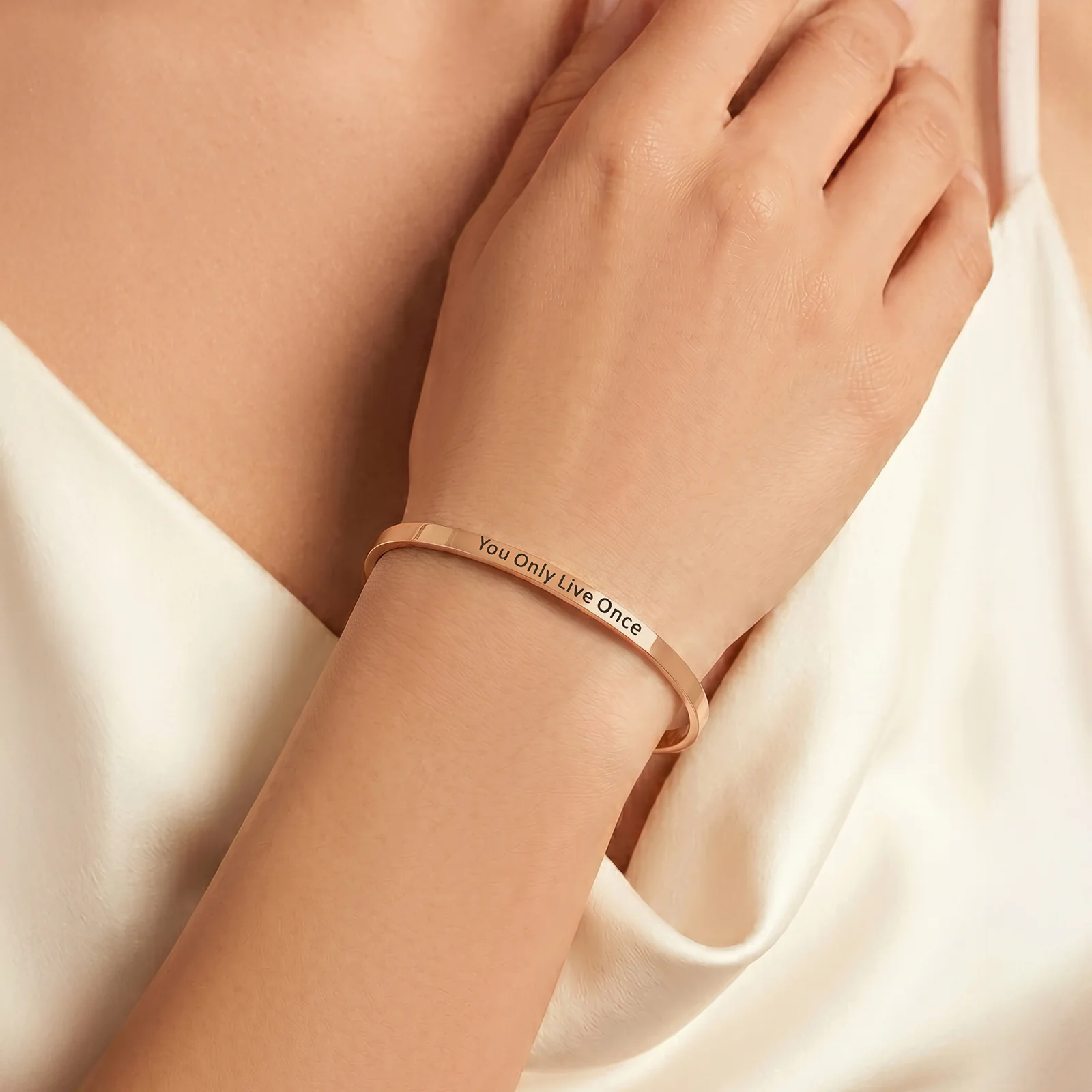 You Only Live Once Rose Gold Mantra Band - Image 2