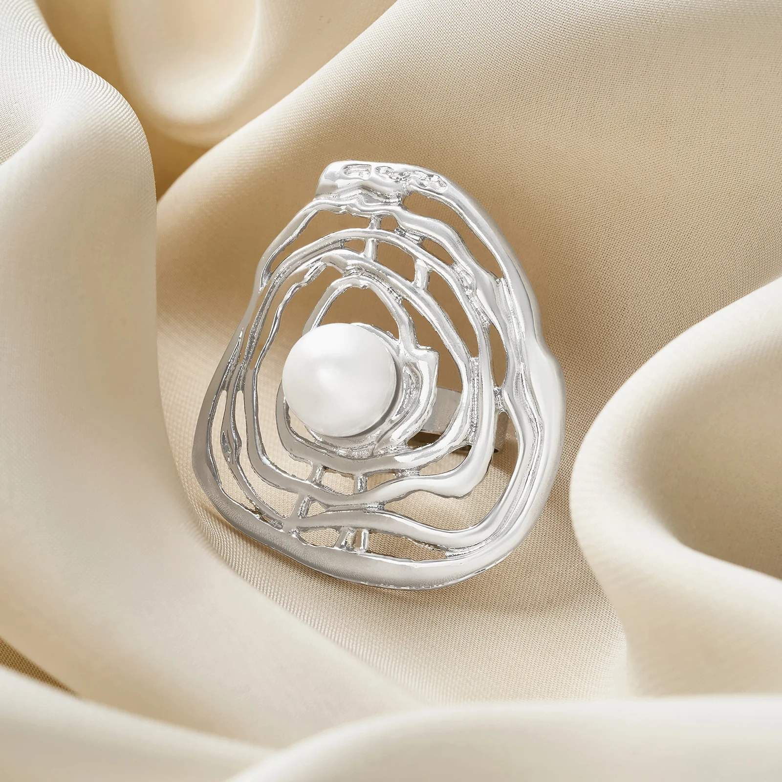 Zayrose Silver Molten Pearl Ring - Image 2