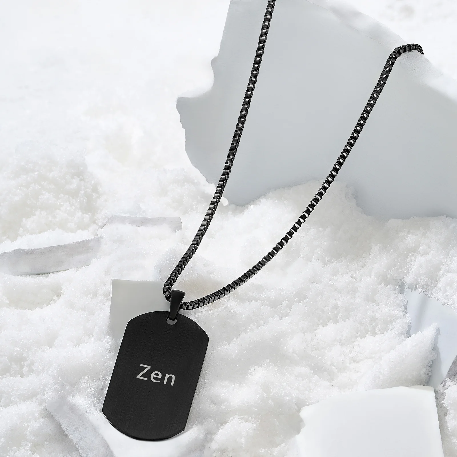 Zen Black Men's Curve Tag Mantra Necklace