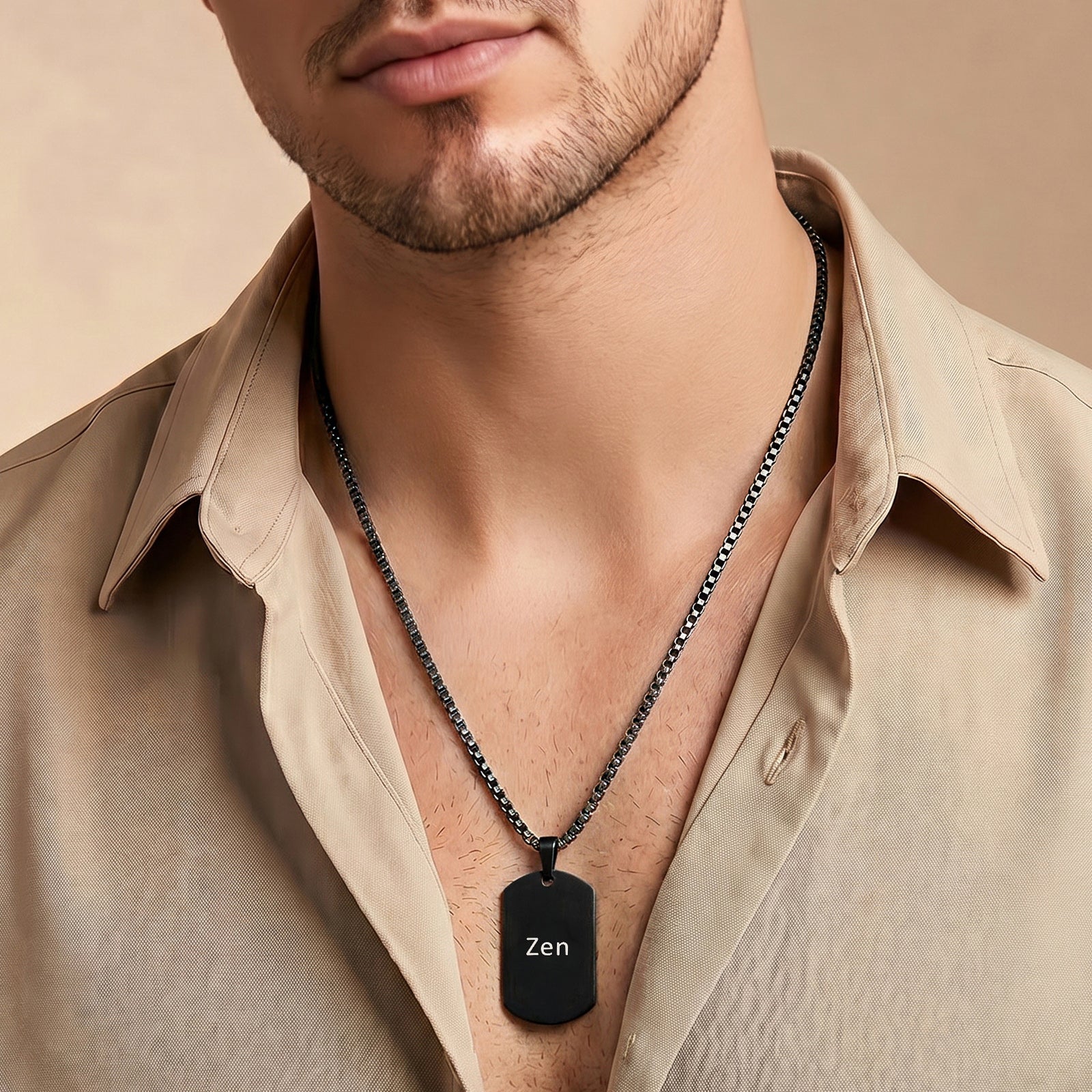 Zen Black Men's Curve Tag Mantra Necklace - Image 2