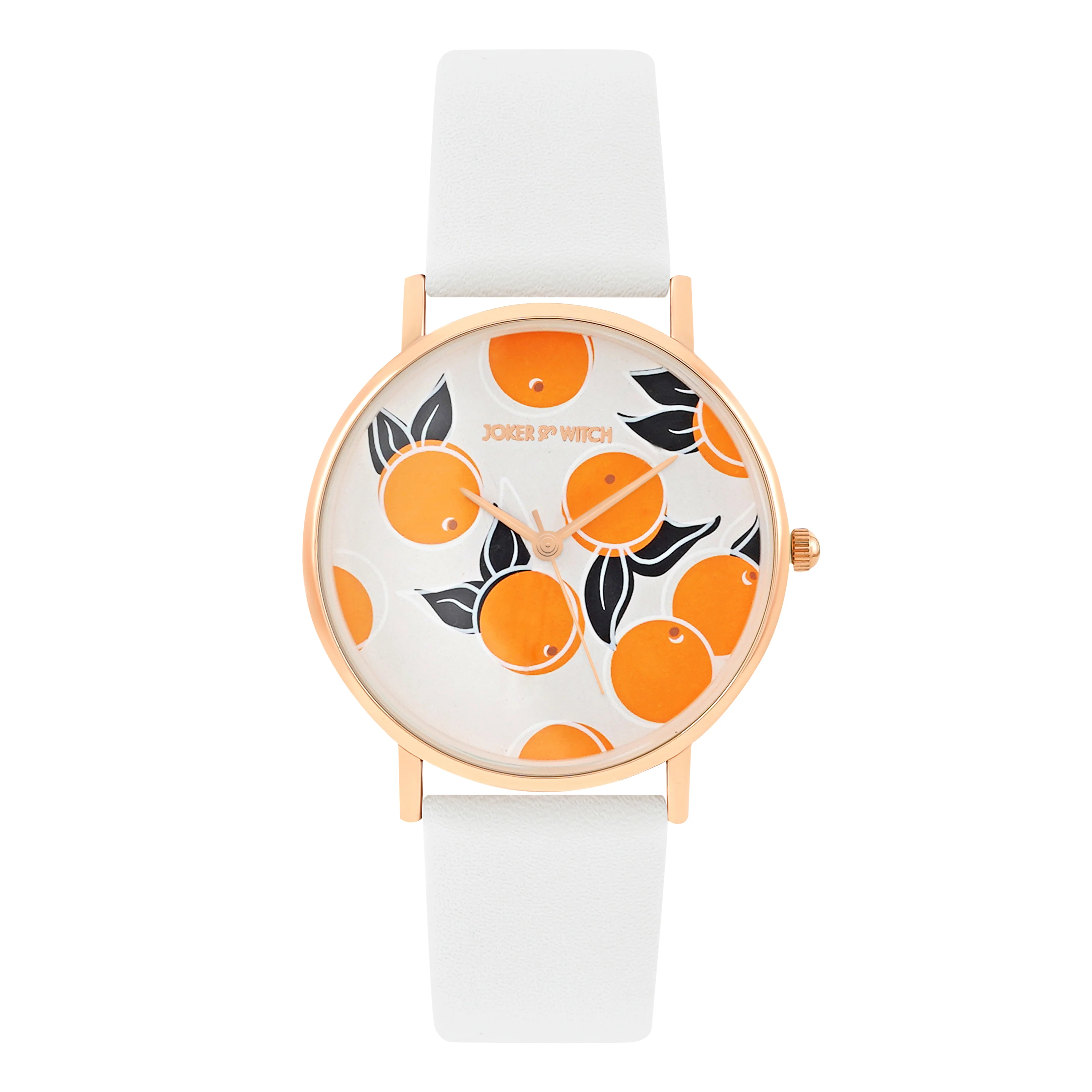 Printed Zesty Orange Medium Dial White PU Strap Women's Watch